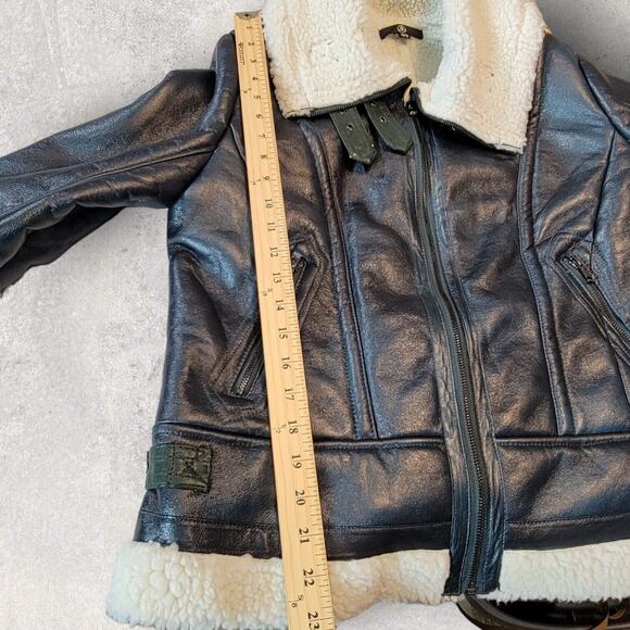 Missguided Womens Jacket Size 10 Green Faux Shearling Leather Aviator Pilot - Picture 10 of 15